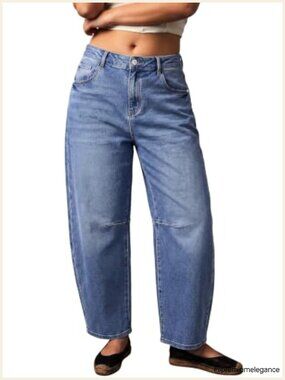 Plus Size Wide Leg Barrel Jeans High Rise Stretchy Denim